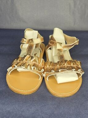 Monkey Feet Metallic Gold Ruffle T-Strap Sandals